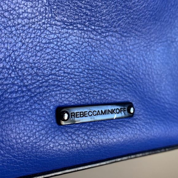 Rebecca Minkoff Purse Crossbody Bag Blue Leather Black Chain Small Medium Used - Picture 6 of 9